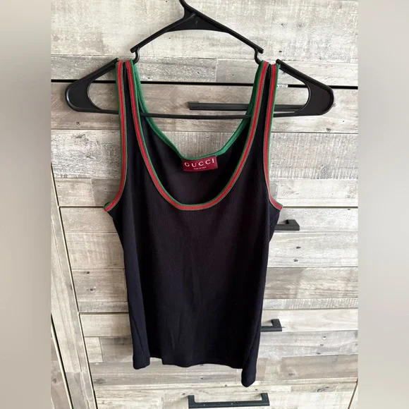 Gucci Black Tank Top with Green and Red Trim - Picture 1 of 5